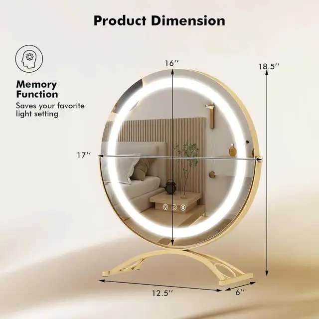 New 16" Round Mirror 3 Colour Dimmable Lights...(Gold) in Home Décor & Accents in Ottawa - Image 3