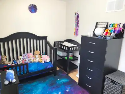 Matching black crib and changing table set, View more
