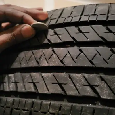 Bridgestone Ecopia 215/55R17 – even wear, about 4/32 tread, good for one or two more seasons.