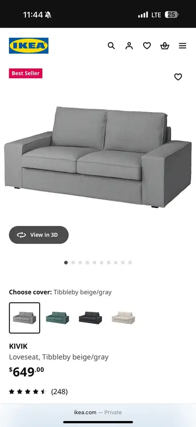 À vendre : Canapé 2 places KIVIK de chez IKEA, couleur beige-gris (modèle Tibbleby). Très confortabl...