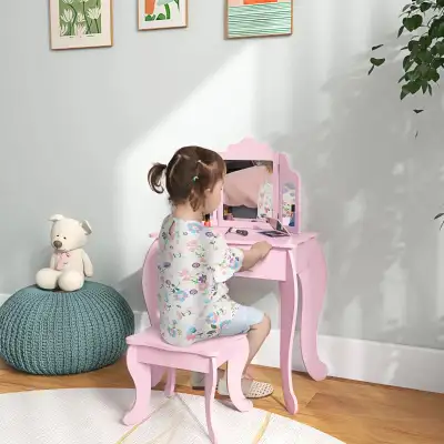 Kids Vanity Table and Stool, Makeup Vanity Girls Dressing Table , View more