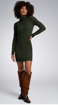 Ribbed Turtleneck Dress from Simons - Khaki - new with tags