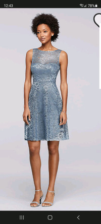 Steal blue lace strapless dress. Size 6. Davids bridal 