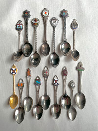 16 Vintage Canadian Enamel Souvenir Spoons