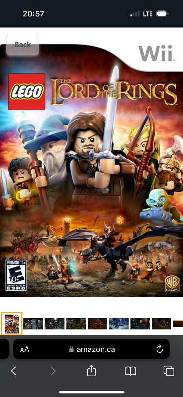 Lego Lord of the Rings Wii with Lego character inside. Cash or E-Transfer only in person. $30 O.B.O....