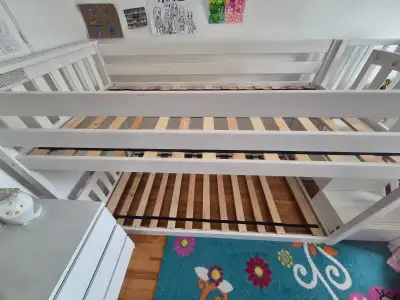 Solid Wood Low Bunk Bed with Stairs - Kean Twin Over Twin, View more