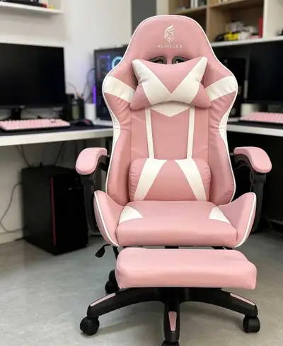 Treat yourself like royalty with these brand new Achilles pink and white gaming chairs featuring a m...
