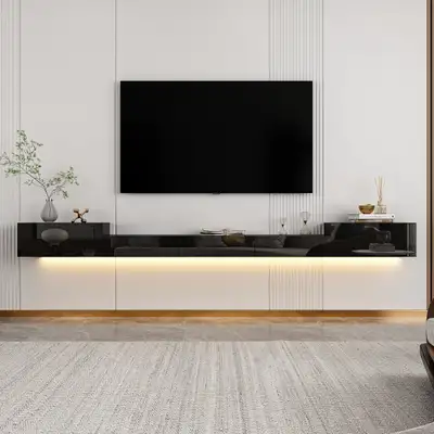 110 inches Modern Minimalist Black TV Stand Floating High Gloss , View more