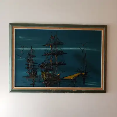 Vintage Nautical Ship Oil Drip Painting 40x28, View more