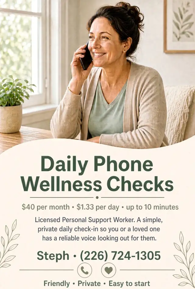 Daily phone check-in · licensed PSW · up to 10 minutes · $40/mo