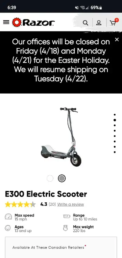 Zoom around town with this Razor E300 Electric Scooter, boasting a max speed of 15 mph and a range o...