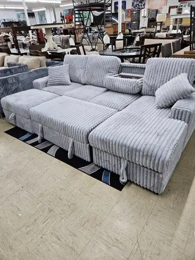 Pearl White Corduroy Sectional Sofa Bed with Premium Corduroy Ma, View more