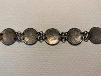 1890-1920 Silver 3 Pence Coin Bracelet. Sterling silver links.