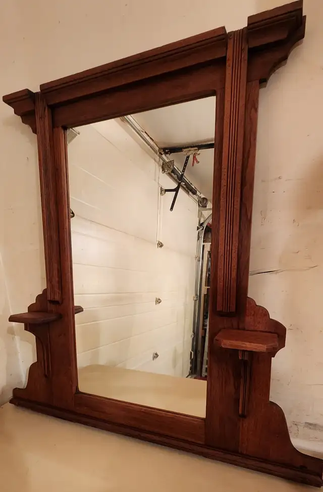Beautiful Antique Wood Hall Mirror by Eastlake With 2 Shelves in Home Décor & Accents in Edmonton - Image 3