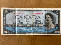 papier monnaie $5,00 1954 face du diable