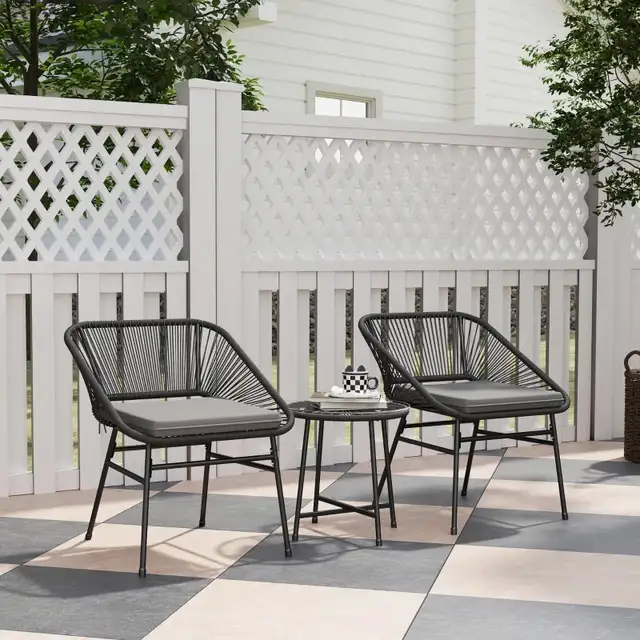  3 Piece Bistro Set, Wicker Outdoor Patio Furniture Set with Gla in Patio & Garden Furniture in Markham / York Region - Image 3