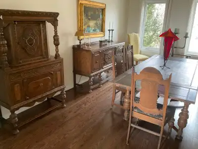 Antique oak dining room set, View more
