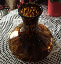 Vintage Grand Vase en verre soufle brun tortue