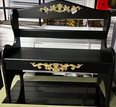 ✨ CUSTOM HANDMADE BLACK & GOLD BENCH – $200 ✨, View more