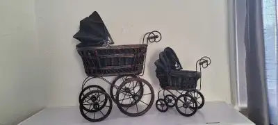 Vintage Doll Pram. Very rare set of 2 large and small handmade doll pram stroller Both for $175 The...
