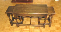 3 ANTIQUE JAYCEE FURNITURE ENGLAND TUDOR OAK NEST CHAIRS TABLES