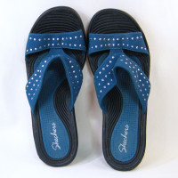 Sketchers Rumblers Memory Foam Blue Wedge Sandals Womens Size 9