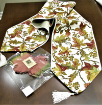 NEW, 80" LONG CANADIAN CRAFTED TABLE RUNNER & LEAF DECOR