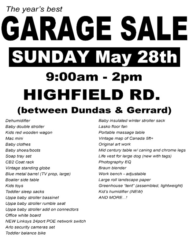 GARAGE SALE Garage Sales City of Toronto Kijiji