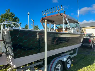 Bateau idéal pour pêche les grand lac genre Lac Ontario avec 9.9 et 250 moteur Yamaha 4 temp auto pi...