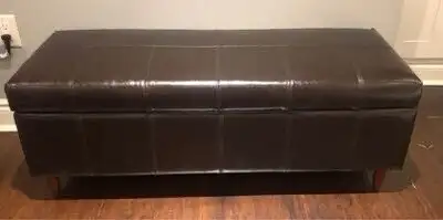 Stylish Brown Bonded Leather Storage Ottoman 46”x18”x18”, View more