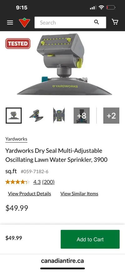 Yardworks Multi-Adjustable Oscillating Lawn Water Sprinkler, View more