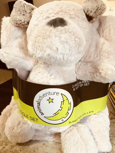 Stuffed bear and matching blanket, View more