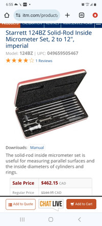 Starrett inside micrometer set 