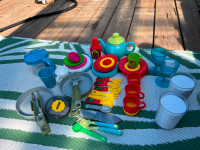 Toy food, plates cups, utensils &amp; play phone SOLD AS A SET