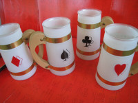 Set of 4 Beer Mugs – Poker Card Suits, With Tray For $10