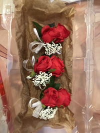 double head, artificial red rose boutonnières new