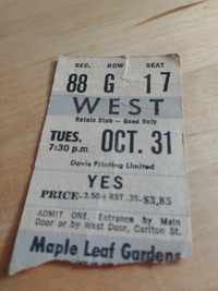 Vintage 1972 Yes Ticket Stub