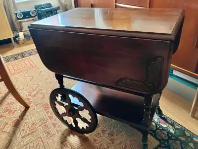 Vintage tea cart with table extension, View more
