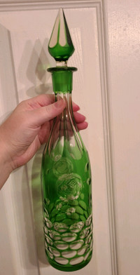 Vintage green glass wine decanter 