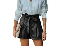 Women’s Black Faux Leather Shorts With Belt And Pockets