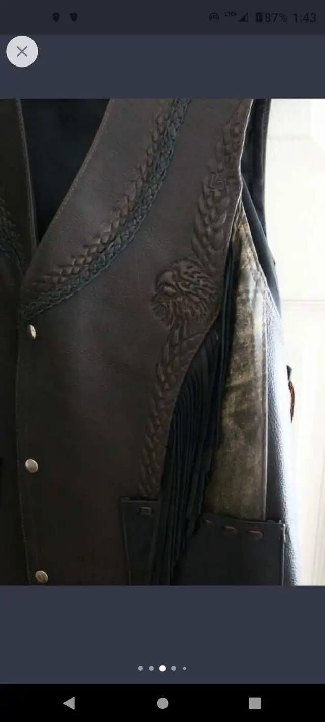 Custom Leather Motorcycle Vest L-XL Fringe NEW! in Motorcycle Parts & Accessories in Hamilton - Image 7