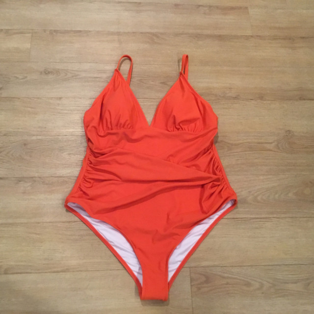 Women's Orange Shirring Design V-Neck One Piece Bathing Suit in Women's - Other in Winnipeg - Image 4