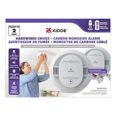 Alarm – Kidde 120V Hardwired Smoke & Carbon Monoxide Detector, Voice Alerts, Interconnected Double D...