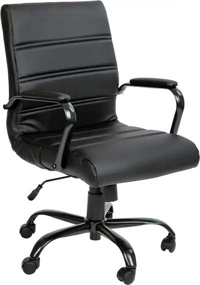 Brand Flash Furniture Colour Black Leathersoft/Black Frame Material Leather Size Mid Back Item weigh...