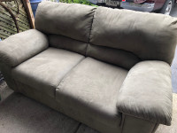  Army, green loveseat, suede 