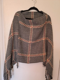 Grey and pink plaid cape.  One size