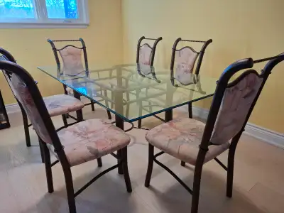 $750-Elegant Glass Dining Table Set with 6 Chairs, View more