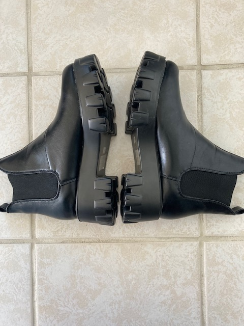 Easton Chunky Sole Ankle Chelsea Biker Boot  Black Faux Leather in Women's - Shoes in Richmond - Image 3