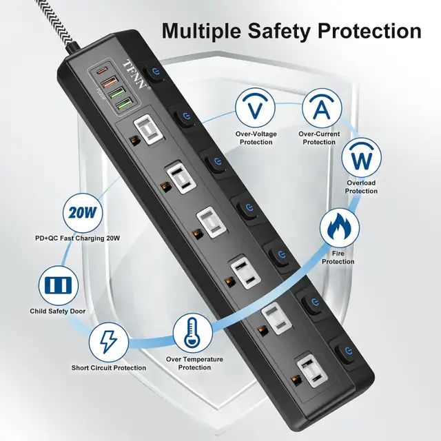 Extension Cord Power Strip with USB Ports 70W 4 USB Charging Sta in Cables & Connectors in Ottawa - Image 4
