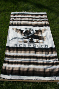 WOOL BLANKET from MEXICO hand woven loom 1980's 41" x 75" long